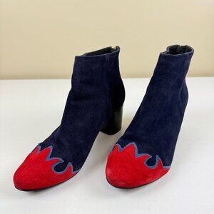 Free People Adelle Suede Ankle Boots Blue and Red